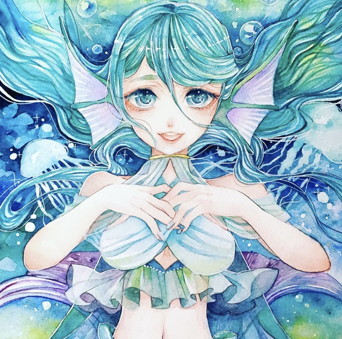 「オリキャラ人魚さん。 久しぶりに描いた!」|もてぎ@星月のささやく夜にあかりを灯してのイラスト
