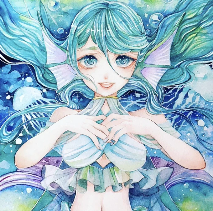 オリキャラ人魚さん。 久しぶりに描いた!