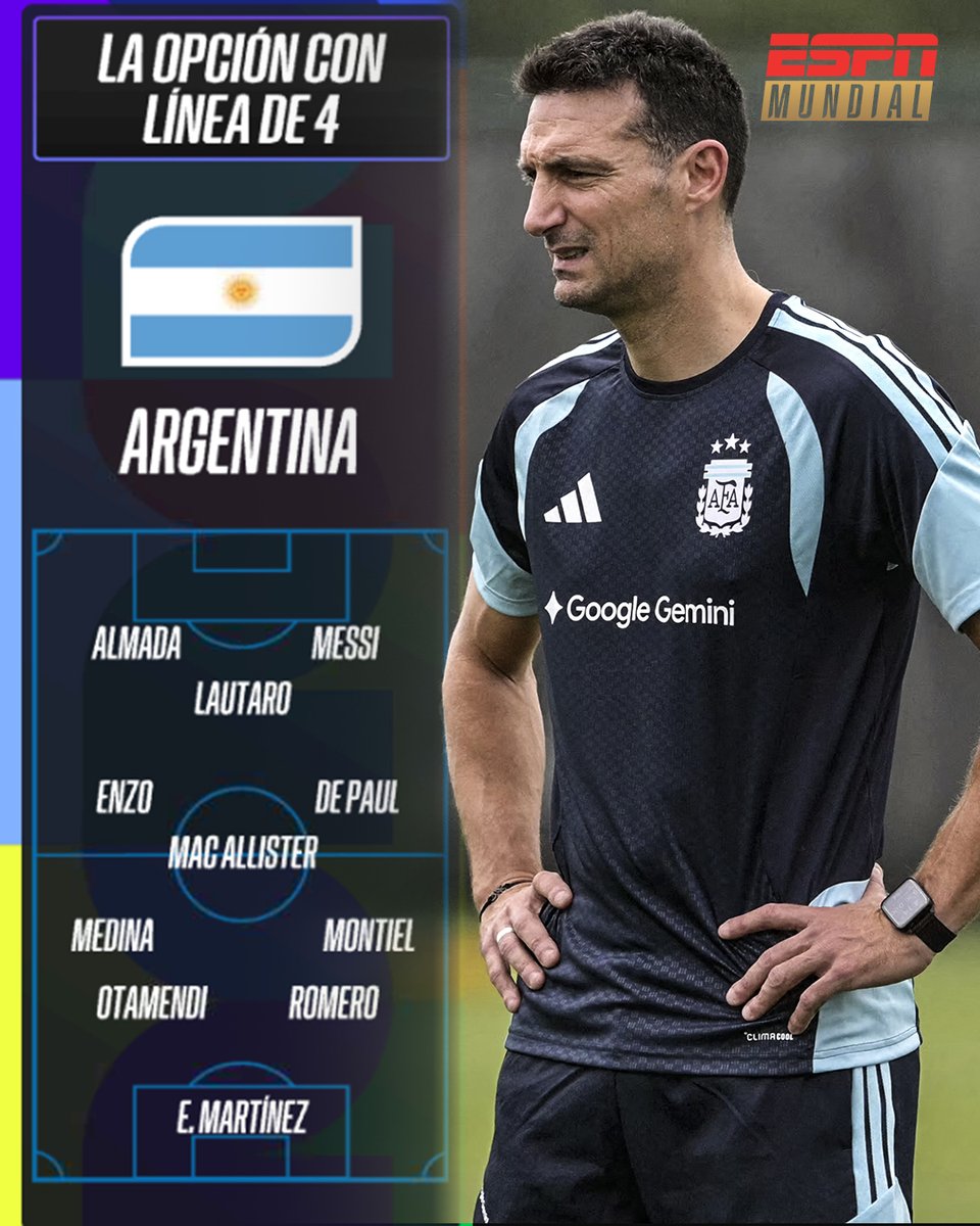 SC_ESPN's tweet photo. 🧠 DUDAS Y DOS ESQUEMAS DISTINTOS PENSANDO EN EL DEBUT

🇦🇷 Atención a los equipos que paró Lionel Scaloni en la práctica de la Selección de cara al choque ante Argelia en la Copa del Mundo

📌 Probó con línea de 4 y línea de 3. ¿Qué te parecen?

ℹ️ @MonroigDiego https://t.co/WGhwyMj2Jd