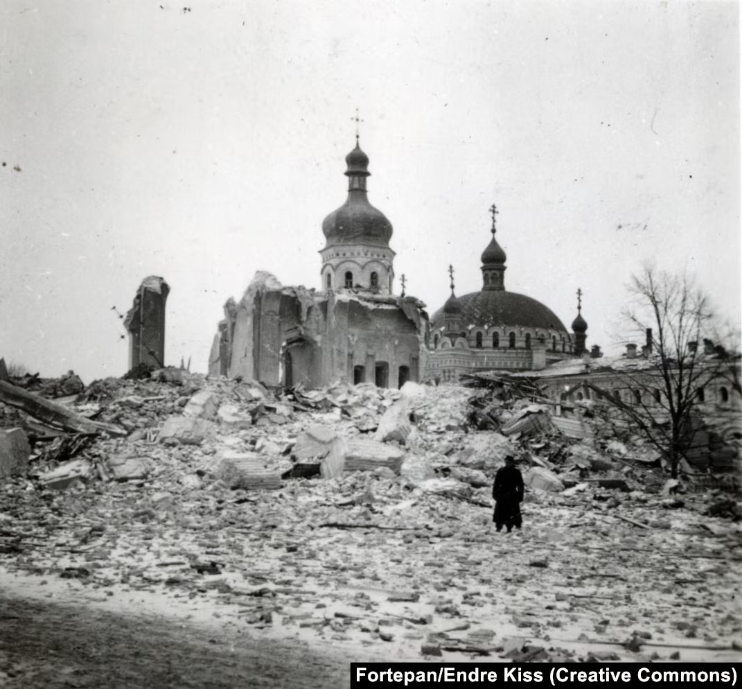 polidemitolog's tweet photo. For all those asking why Russia would bomb sacred Orthodox sites in Kyiv, let me remind you that the Soviet secret police, the NKVD, and the Red Army deliberately blew up central Kyiv in 1941, including parts of the Kyiv Pechersk Lavra, one of the holiest sites in Eastern Orthodoxy and a product of the Byzantine tradition that brought Christianity and literacy to the Slavs. Russia is once again erecting monuments to and praising the butcher Stalin and his bloody cohort. Also keep in mind that the Russian Bolsheviks destroyed more Orthodox churches and monasteries than any other invading force in the history of the Slavic world, including the Ottomans.