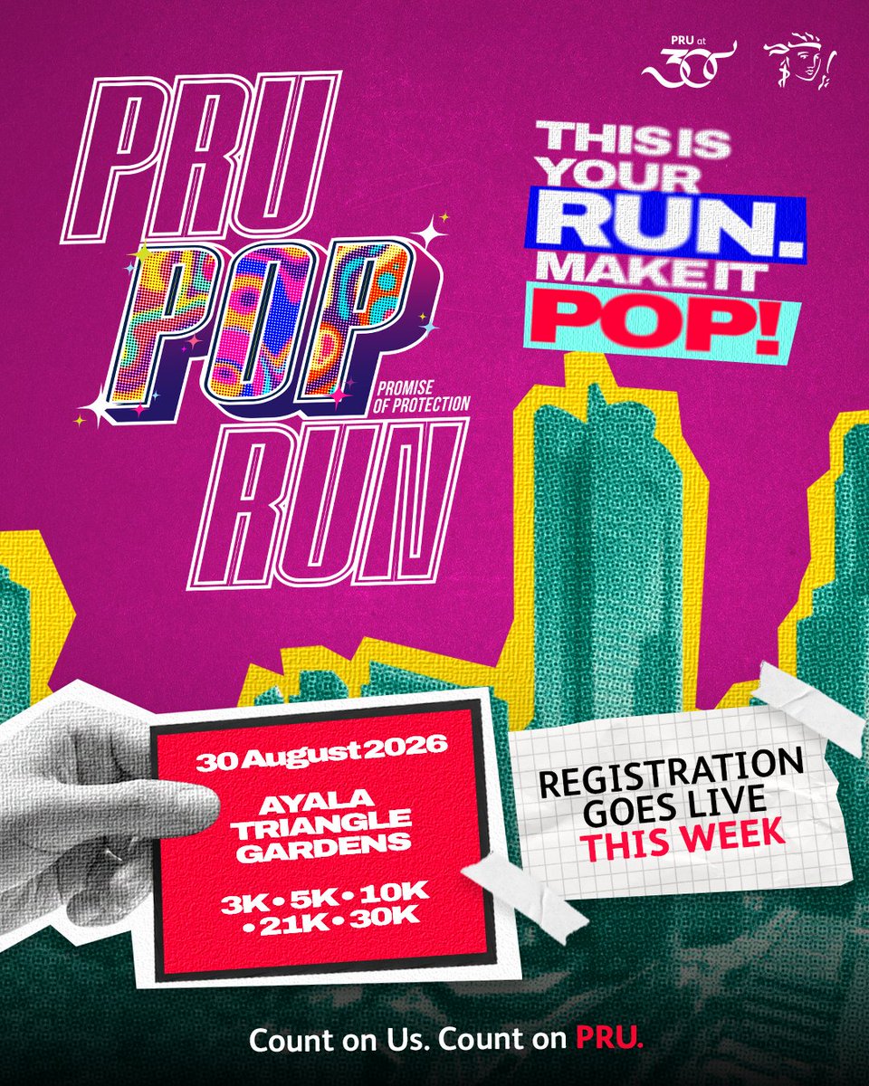 PruLifeUK's tweet photo. We know you’ve been waiting for this… 
PRU POP RUN registration drops THIS WEEK.
Which distance are you taking on—3K, 5K, 10K, 21K, or the ultimate 30K challenge?

Visit https://t.co/nDlEFqAcm8
#PruLifeUK #PRUat30 #CountOnPRU #PRUPOPRun #GetActiveWithPRU #PRURunPH https://t.co/EQRGFvRM6M