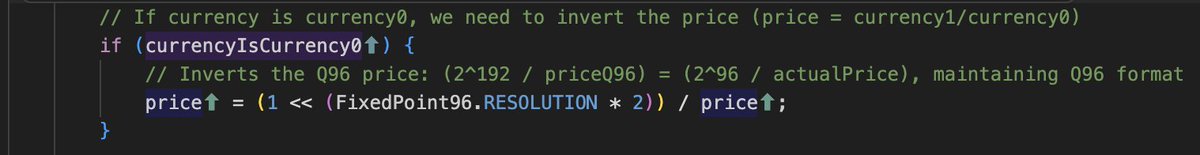 ABDKconsulting's tweet photo. Fixed-point tip from @Uniswap code review: when you invert a price by dividing a small constant by it, you throw away low bits before you even start. Use the largest safe numerator (near 2^256-1) for the reciprocal, then shift down. Same formula, more surviving precision. https://t.co/nchfw4xSuc
