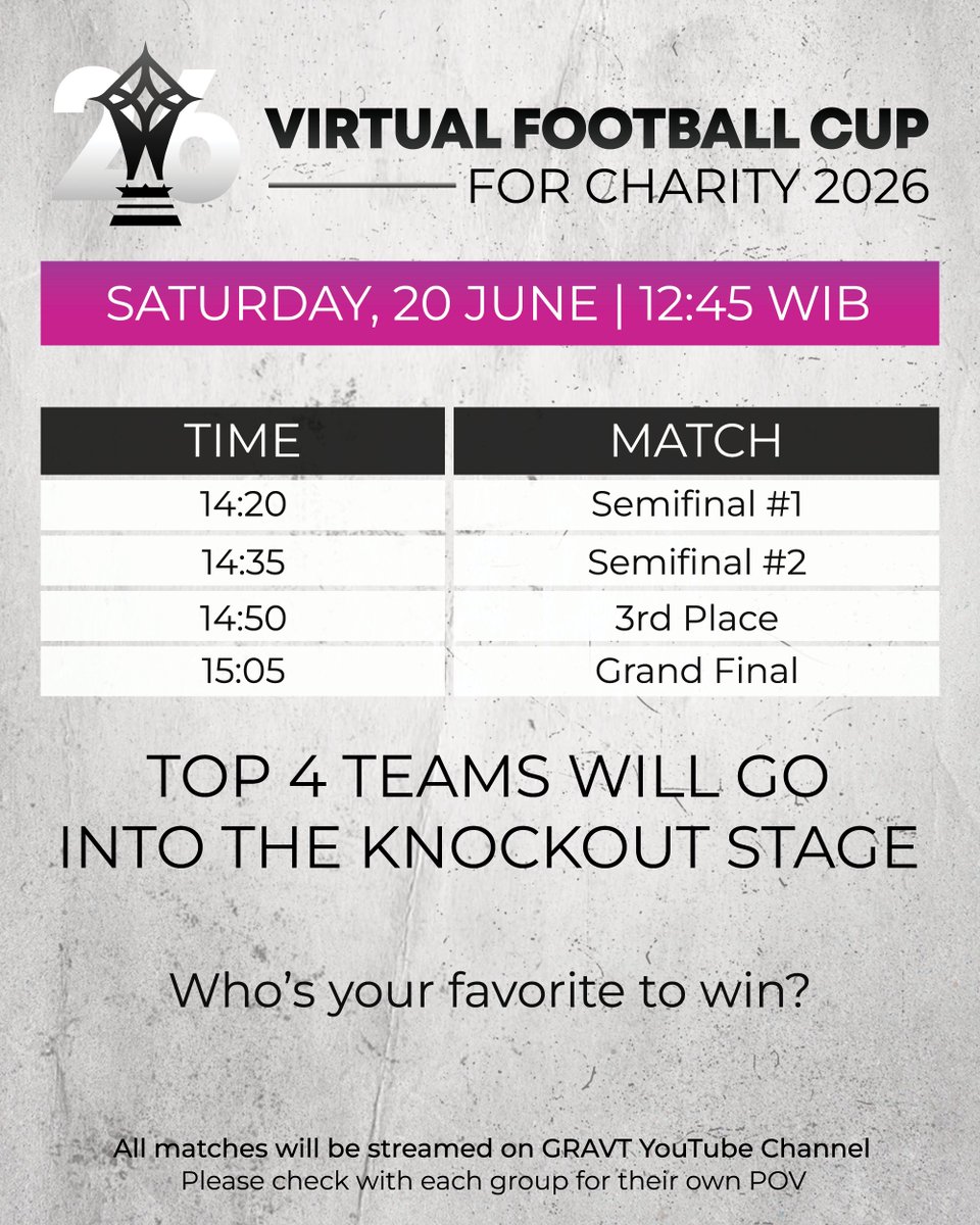 gravtch's tweet photo. Mark your calendar for #VFCforCharity! 

📅 20th June - 13:00 WIB  

POV caster dapat ditonton di channel GRAVT, dan untuk POV individual harap memastikan dengan masing-masing peserta, ya! https://t.co/EQ2lfZsng5