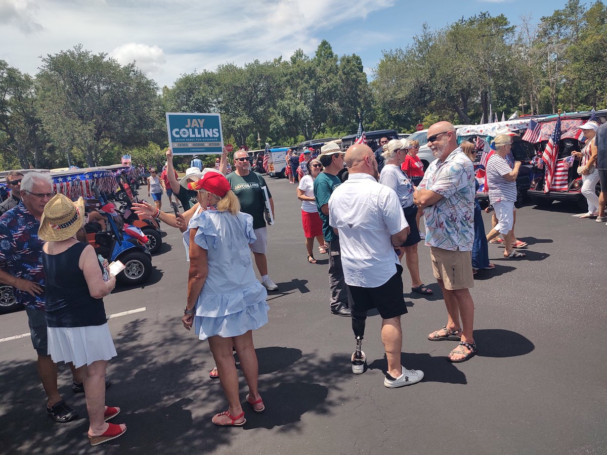 Gabriella4477's tweet photo. Florida Lt. Governor Jay Collins joined Villages residents yesterday for what became one of the largest golf cart parades in community history. Thousands gathered to celebrate President Trump's 80th birthday, and Jay spent several hours meeting, talking with, and listening to residents throughout the event at both squares. His participation in the parade, and engagement reflected his deep commitment to the people of Florida, retirees  and the communities he serves. His support was apparent by the hundreds of people wanting to meet him. @TB_Times .@MiamiHerald @SunSentinel .@orlandosentinel .@jaxdotcom .@srqyrs .@HeraldTribune .@ndn .@Florida_Today .@BradentonHNews @GainesvilleSun @nwfstatecollege @Villages_News @vdailysun #thevillages @elnuevoherald @NewTimesBroward .@Gabriella4477 @JayCollinsFL #voteflorida
#florida @Buccaneers @FOX13News @TB_Times @FtLauderdaleSun @WestPalmInvita1 @WestPalmNews @OcalaStarBanner .@MiamiDolphins
@FtLauderdaleSun .@miaminewsnow @TB_Times @JayCollinsFL @Gabriella4477 @MiamiHEAT @Buccaneers @srqyrs #FLORIDA .@GovRonDeSantis @Collinslayla