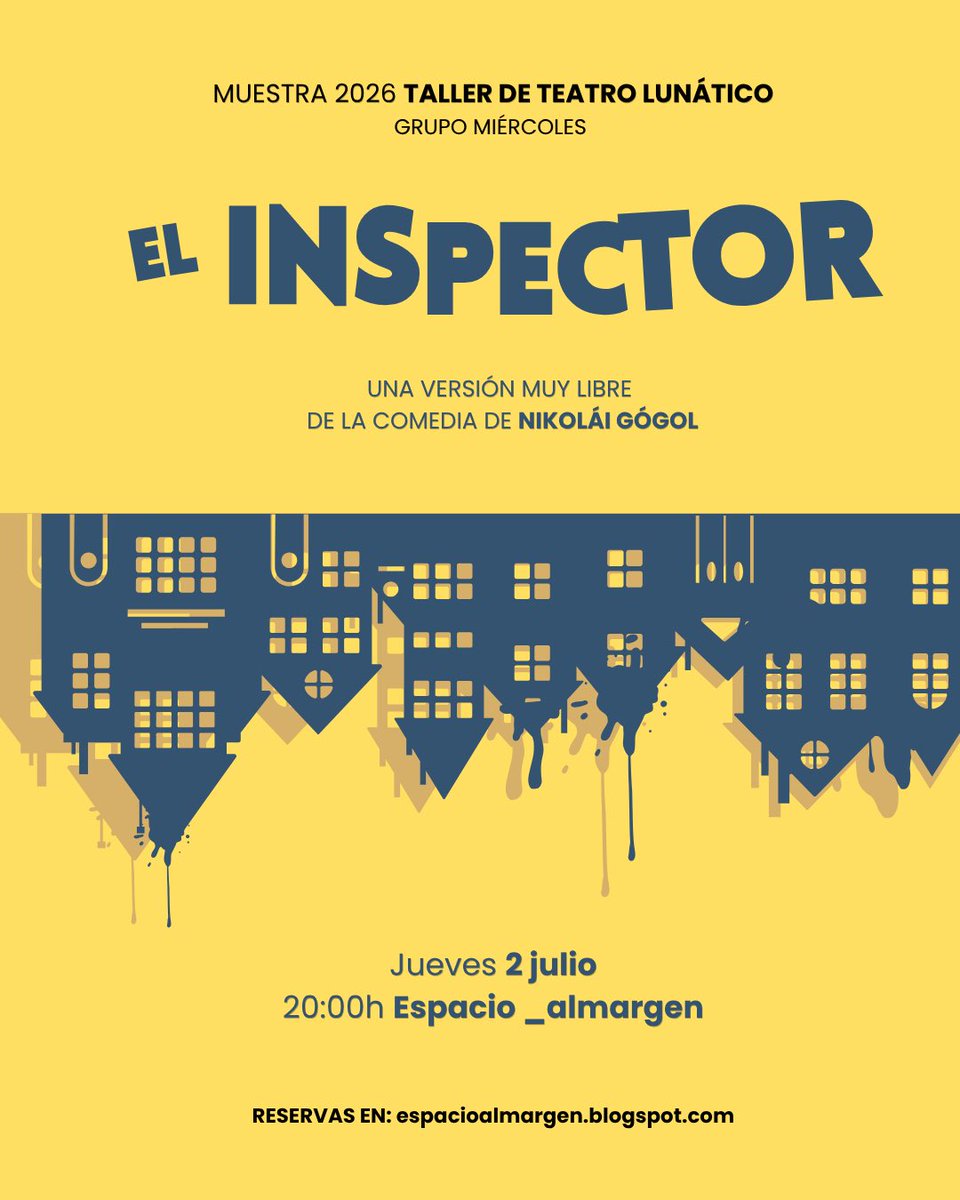 info_lunatica's tweet photo. 🎭 GRUPO DE LOS MIÉRCOLES
El inspector, de Nikolái Gógol.
Jueves 2 de julio | 📍 Espacio _almargen
🎟️:  https://t.co/lEBHfSOFv8

El aforo es limitado, así que vuela a asegurar tu sitio.

Ven a arropar a nuestros lunáticos en su gran día. ¡Te esperamos! 🖤 https://t.co/h0Y8e9YVhW