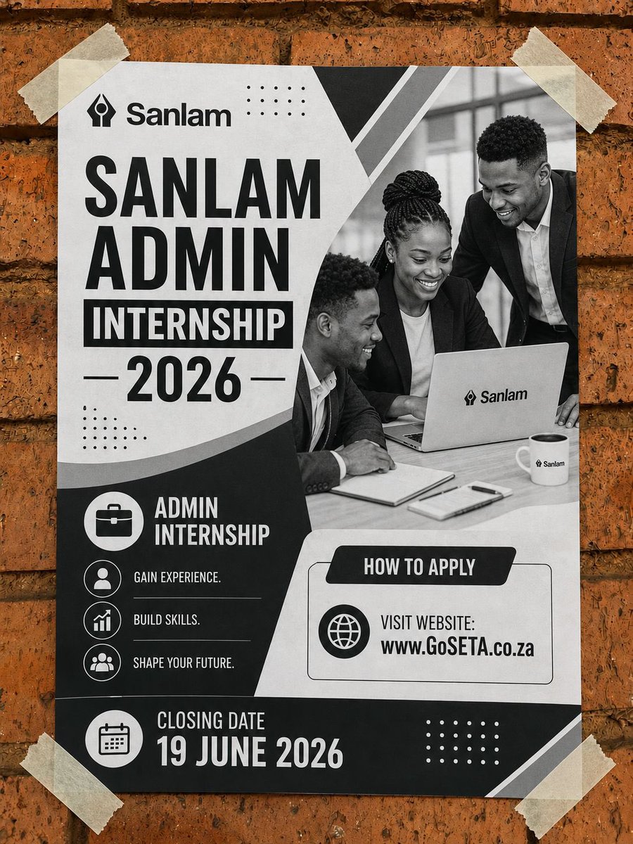 GoSETA_SA's tweet photo. π¨ GRADUATES, THIS COULD BE YOUR NEXT CAREER MOVE! π¨
Sanlam is inviting young South Africans to apply for its Admin Internship 2026 programme. If youβre looking to gain valuable workplace experience, develop professional skills, and strengthen your CV
#Hiring #GoSETA https://t.co/jGS6GxyDYJ