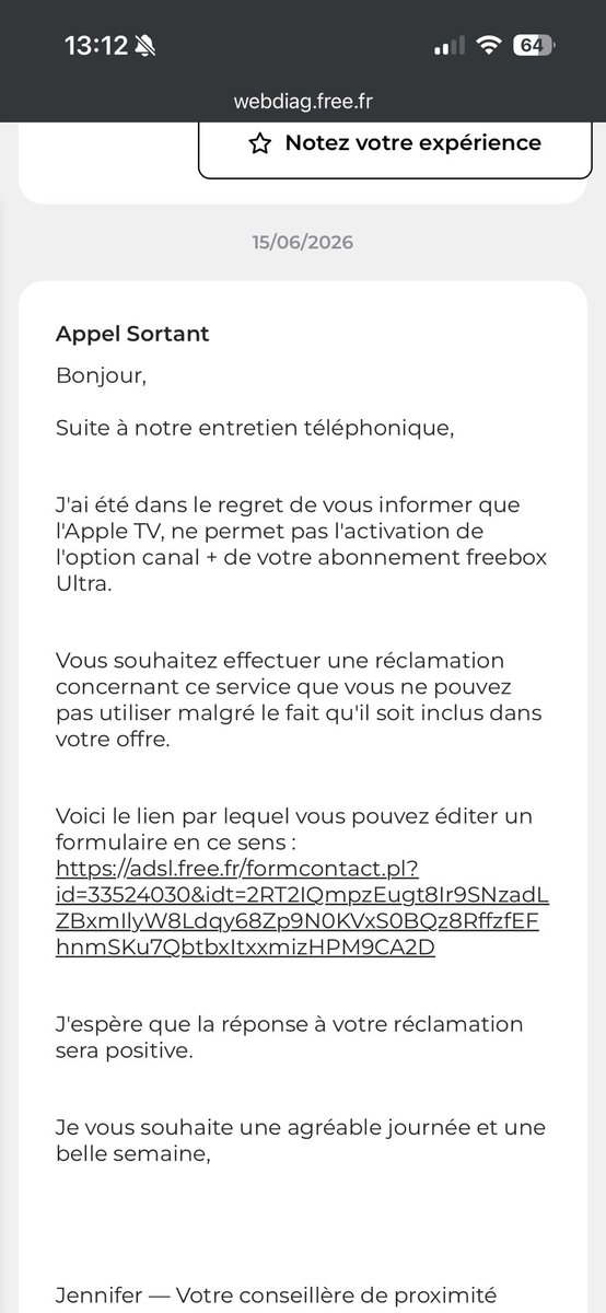 DdaxDor's tweet photo. Bonjour @free @Freebox
Je viens de migrer de Freebox Delta vers Freebox Ultra avec Apple TV 4K +49€ de frais de migration.
Votre conseiller m’a confirmé par écrit que l’option CANAL+ incluse dans mon abonnement Ultra ne peut pas être activée sur l’Apple TV associée à mon offre-> https://t.co/fOKiq42bQP