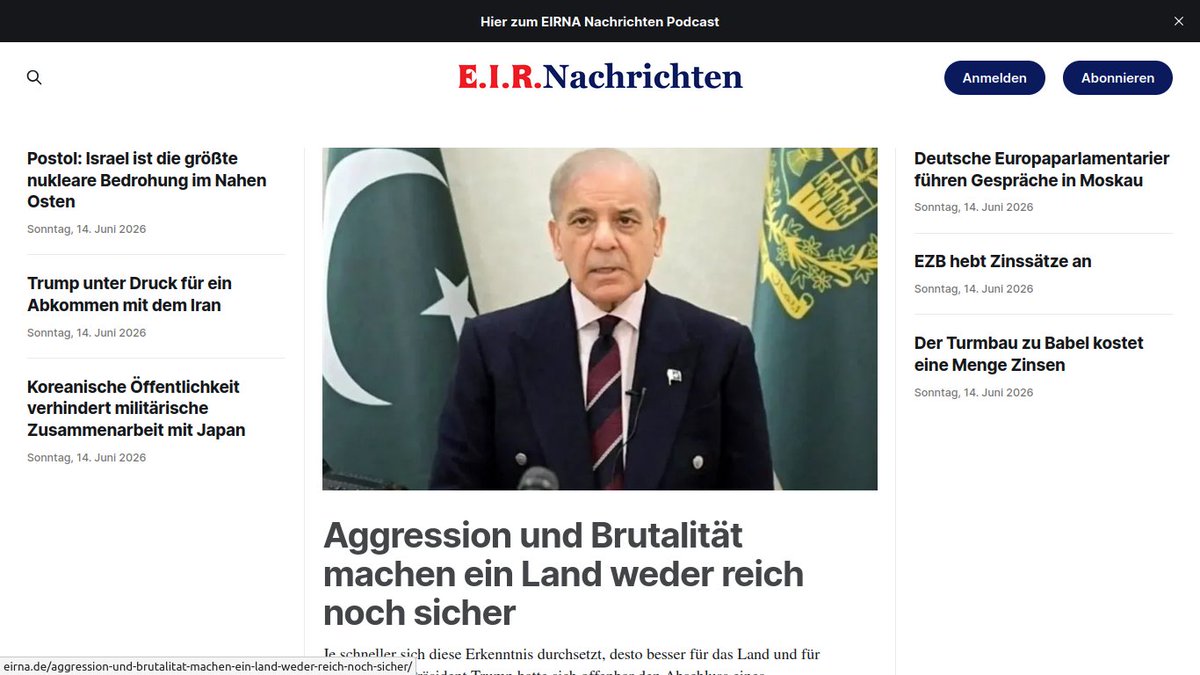 ZeppLaRouche's tweet photo. https://t.co/hc5DOcl32W
Je schneller sich diese Erkenntnis durchsetzt, desto besser für das Land und für die Welt.

US-Präsident Trump hatte sich offenbar den Abschluss eines Friedensabkommens mit dem Iran zu seinem 80. Geburtstag am 14. Juni dringend gewünscht und es auf Sozialen Medien praktisch schon angekündigt. Am späten Sonntagabend bestätigten pakistanische und iranische Vertreter, ein Abkommen sei sehr nahe. Trump hatte sich selbst in eine Falle manövriert. Seine ständigen Behauptungen über ein „zum Greifen nahes Friedensabkommen“ konnten den Iran mehr als 100 Tage lang nicht umstimmen, weil der Iran angesichts eines existenziellen Angriffskrieges großen Wert auf seine Souveränität legt. Trump flehte Israel um einen Waffenstillstand mit dem Libanon an, aber ohne Erfolg, weil er in „Bibi“ Netanjahu einen mehr als ebenbürtigen Gegner in Sachen militärischer Brutalität fand.

Am Sonntag bombardierte Netanjahu erneut Beirut, um Trumps „Geburtstagsdeal“ mit dem Iran zu verhindern. Israels rechtsextreme Minister verteidigten das als notwendige automatische Antwort auf drei Drohnen, die von der Hisbollah auf Nordisrael abgefeuert worden seien, obwohl der Blog der Times of Israel einräumte, dass Israel auf mehrere frühere derartige Drohnenangriffe, die keine Zivilisten trafen, nicht reagiert hatte.

Trumps „Regierung der Milliardäre“ plündert Entwicklungsländer, indem sie Rohstoffe brutal beschlagnahmt; sie beutet ihre eigenen Verbündeten aus, indem sie ihnen in einer selbst verursachten Energiekrise überteuertes Öl und Gas verkauft; und nun richtet sie ihre „Operation Economic Fury“ gegen den größten Verbündeten, Indien. Doch nichts davon hat zu einer wirtschaftlichen Wiederbelebung der USA geführt. Im Gegenteil, es kostet die amerikanischen Verbraucher durch Inflation, hohe Zinsen, Schulden und Kriegsausgaben mehr als die unrechtmäßig erworbenen Gewinne. Die Inflationszahlen für Mai stiegen auf 4,2 Prozent bei der Verbraucherpreisinflation und auf 6,3 Prozent bei der Erzeugerpreisinflation.

Dies hat Trump auch seine Glaubwürdigkeit gekostet, weil er alle seine Wahlversprechen an seine Unterstützer gebrochen hat. Viele seiner ehemals stärksten prominenten Unterstützer, wie Marjorie Taylor Greene oder Joe Rogan, erkennen dieses Versagen.

Es ist wieder Zeit für das wahre Amerika! Am 4. Juli feiern die Vereinigten Staaten den 250. Jahrestag der Unabhängigkeitserklärung vom Britischen Empire. Diese Unabhängigkeitserklärung bleibt ein Meisterwerk. Es gibt Initiativen, sie an oder um diesen Tag herum an öffentlichen Orten überall in den USA vorzulesen. Papst Leo, der erste amerikanische Papst, hat sie schon öffentlich vor den Absolventen seiner eigenen Alma Mater in Villanova verlesen:

„Wir halten diese Wahrheiten für selbstverständlich: dass alle Menschen gleich geschaffen sind; dass sie von ihrem Schöpfer mit bestimmten unveräußerlichen Rechten ausgestattet sind; dass zu diesen das Recht auf Leben, Freiheit und das Streben nach Glück gehören; dass Regierungen unter den Menschen eingerichtet werden, um diese Rechte zu sichern, und ihre gerechte Macht aus der Zustimmung der Regierten ableiten…“

Die unabhängige Präsidentschaftskandidatin Diane Sare veranstaltet dazu am 5. Juli in Philadelphia ein Treffen. an dem man auch per Zoom teilnehmen kann. (America 250: A Rededication) https://t.co/DjPpsCjyVU