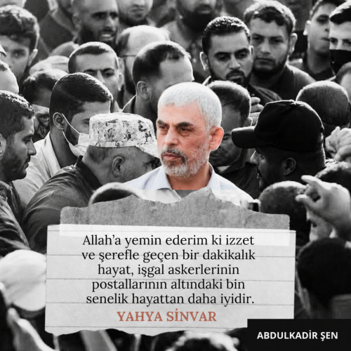 SennAbdulkadir's tweet photo. "Allah'a yemin ederim ki izzet ve şerefle geçen bir dakikalık hayat, işgal askerlerinin postallarının altındaki bin senelik hayattan daha iyidir."

-Yahya Sinvar https://t.co/XcAZ7aUMPm