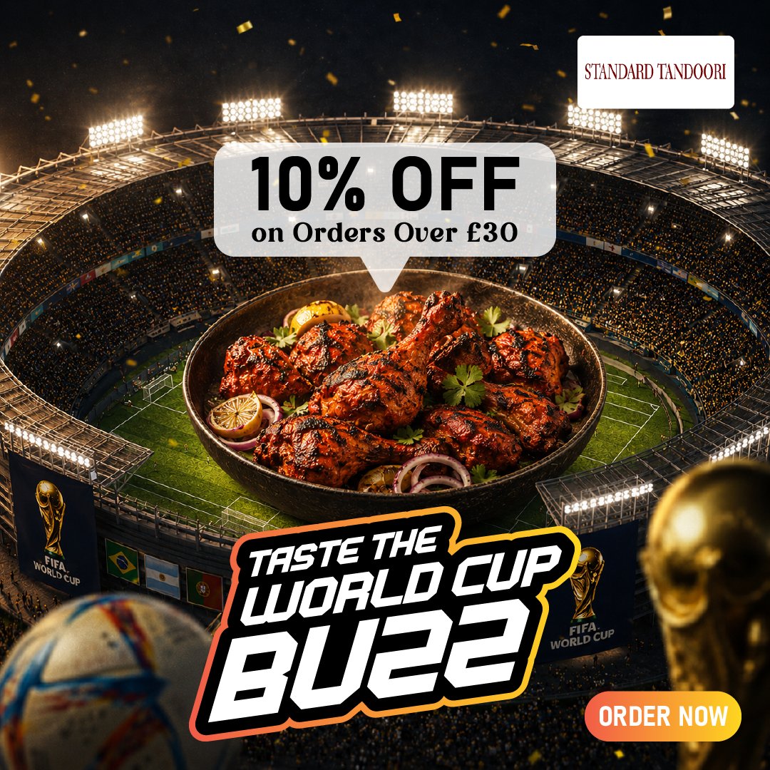 StandardTandoor's tweet photo. From kickoff to full-time, flavour scores! ⚽🔥🍛
Standard Tandoori serves satisfying curries and bold Indian favourites perfect for World Cup nights.
 
 Make tonight extra tasty: https://t.co/7CVezY9s1u
 
 #StandardTandoori #FoodCravings #DinnerPlans #UKTakeaway https://t.co/1Ue8uPAl8r
