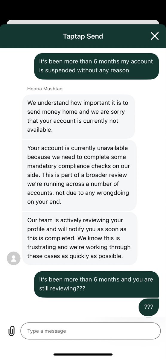 iirfankhan7's tweet photo. Its been more than 6 months, @TaptapSend  have suspended my account without any reason and whenever you reach them, they come up with same copy paste reply. 

  #boycott  #taptapsend https://t.co/5h2XlgqQIP