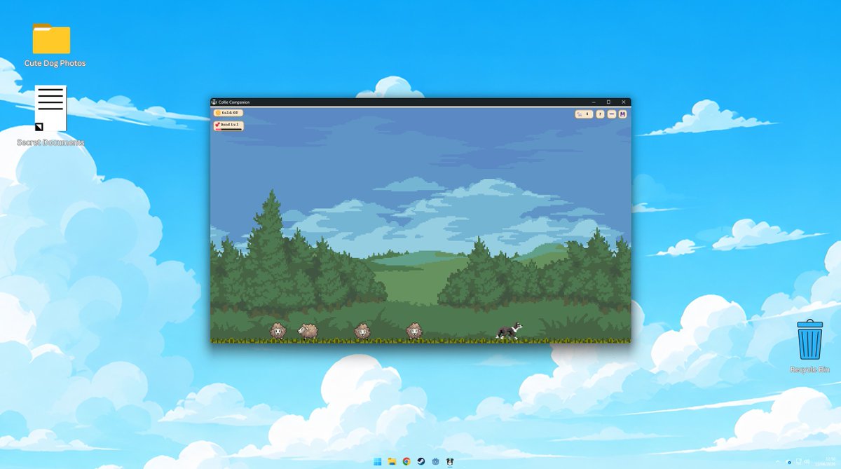 CollieCompanion's tweet photo. Hello Herders! I have got window mode going if you are not a fan of the taskbar clamp!
I am still working on scaling issues when going full screen but I hope to have it done and released today.
#indiegame #indiegamers #desktopgame #cozy #cozygamers https://t.co/hfNxmW7HPT