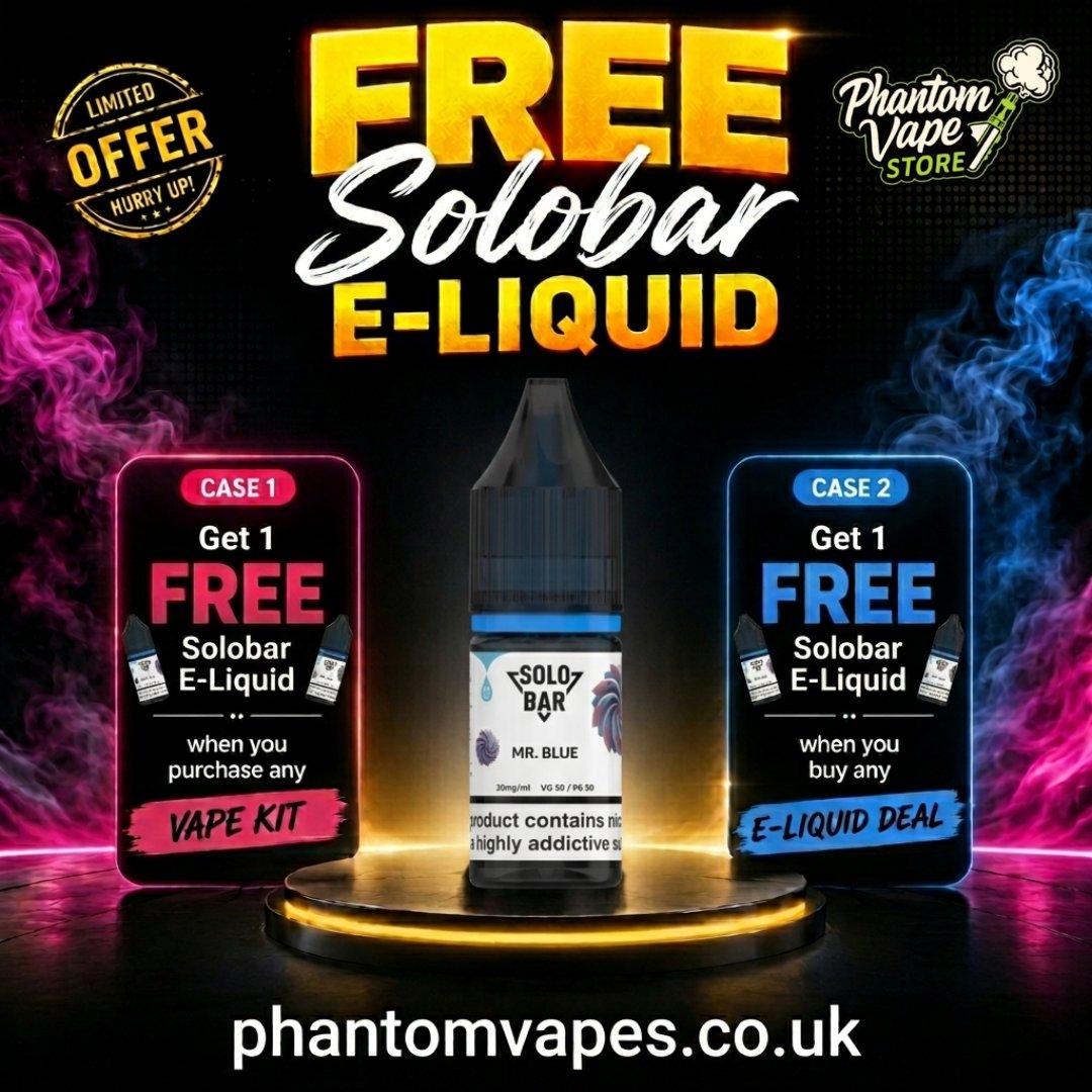 phantomvapesuk's tweet photo. 🚨 MASSIVE LIMITED-TIME OFFER! 🚨
Want FREE Solobar E-Liquid? We’ve got you covered with some insane deals!
Don't miss out on these freebies! Hurry up and stock up on your favorite flavors. 💨👇
🌐 Shop now at https://t.co/tqf7Cl45fb
#PhantomVapes #SoloBar #ELiquid https://t.co/MazY2YtOa3