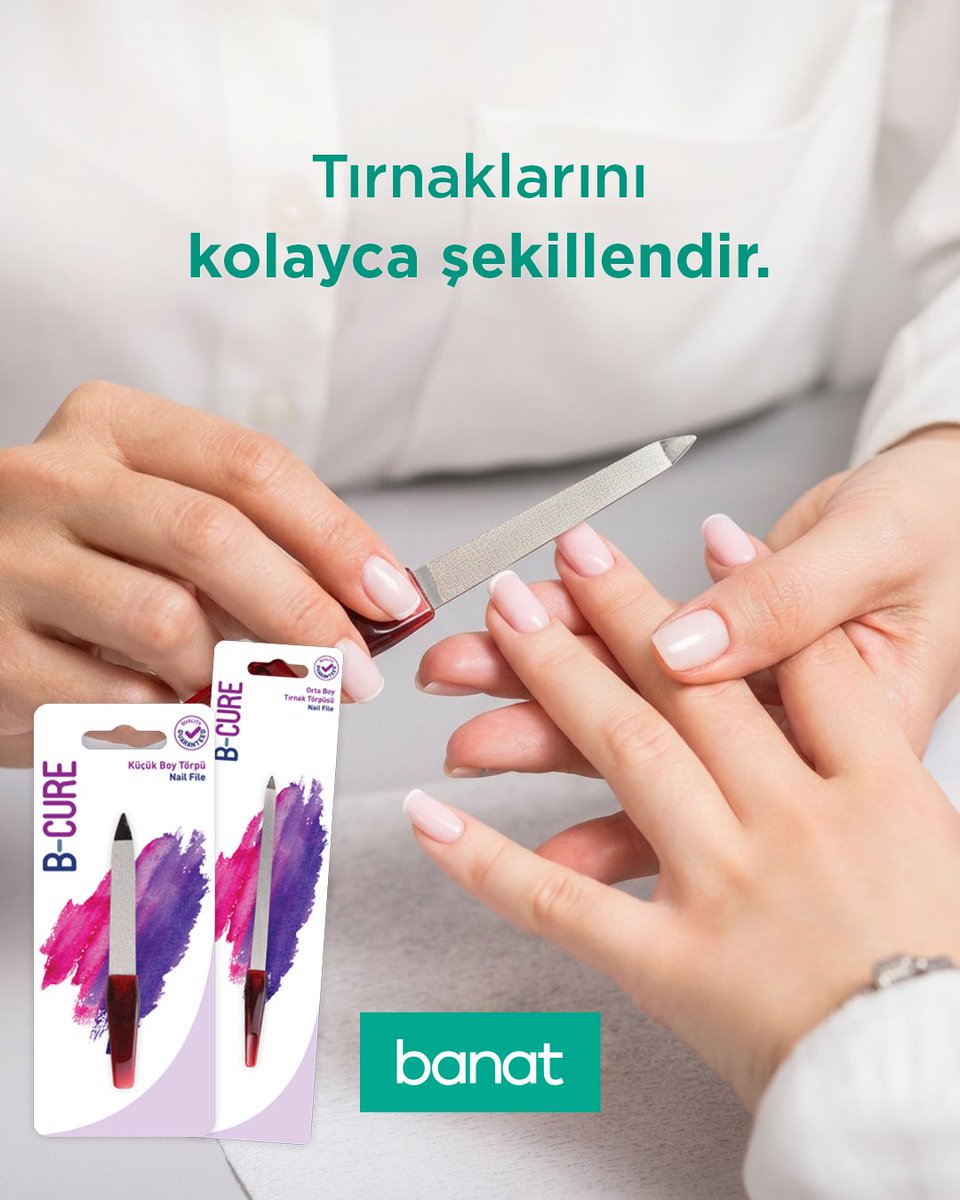 banatturkiye's tweet photo. Banat B-Cure Tırnak Törpüsü ile önce istediğin formu yarat, sonra ipeksi bir pürüzsüzlükle görünümünü tamamla. ✨
#banat #banatileparla https://t.co/5PwCPi6FD4