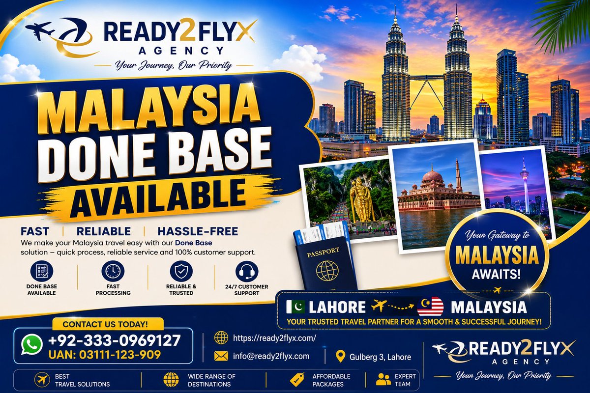 Ready2flyx's tweet photo. 🇵🇰 Lahore ➜ 🇲🇾 Malaysia

Ready to start your Malaysia journey?

Let Ready2FlyX handle the process while you focus on your future.

📱 WhatsApp: +92 333 0969127
🌐 https://t.co/PREYfqr0c8
 Gulberg 3, Lahore
 
#Ready2FlyX #MalaysiaVisa #MalaysiaJobs #TravelConsultant #Lahore # https://t.co/Emz0TGh4wT