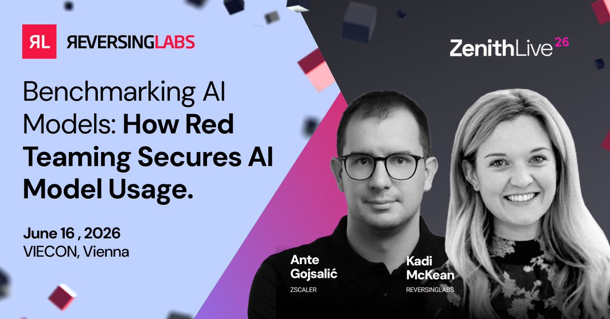 ReversingLabs's tweet photo. AI models are being adopted faster than they're being secured.
Join ReversingLabs' @KadiGrigg and @Zscaler's Ante Gojsalic at #ZenithLive for a practical look at AI model benchmarking, security ratings, and live red teaming in action.
📅 June 16 | 4:00–4:40 PM CEST | Vienna https://t.co/rxKJ24g6Lb