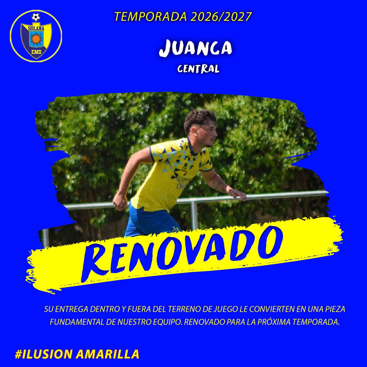 SolanaEMD's tweet photo. ¡JUANCA CONTINÚA!

Nos complace anunciar la renovación de Juanca, que seguirá defendiendo nuestros colores durante la temporada 2026/2027.

Compromiso, trabajo, sacrificio y entrega son algunas de las cualidades que le han convertido en una pieza fundamental de nuestro equipo. https://t.co/CPgtGhEuA7