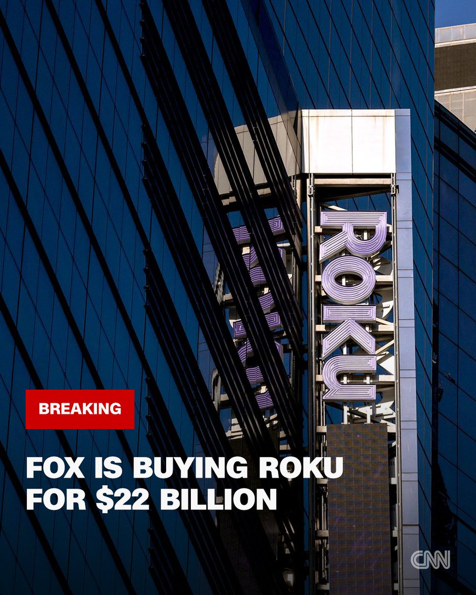 CNN's tweet photo. Fox will acquire streaming TV platform Roku in a $22 billion deal https://t.co/QubYLzh55g https://t.co/LyAYT7UtoN