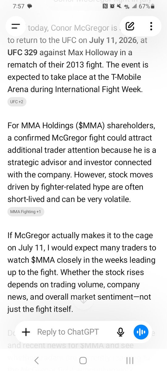 BigBlueSkyz's tweet photo. $MMA Titan was pumping the wrong fight. 
McGregor is the fight https://t.co/q6pXtvjiFx