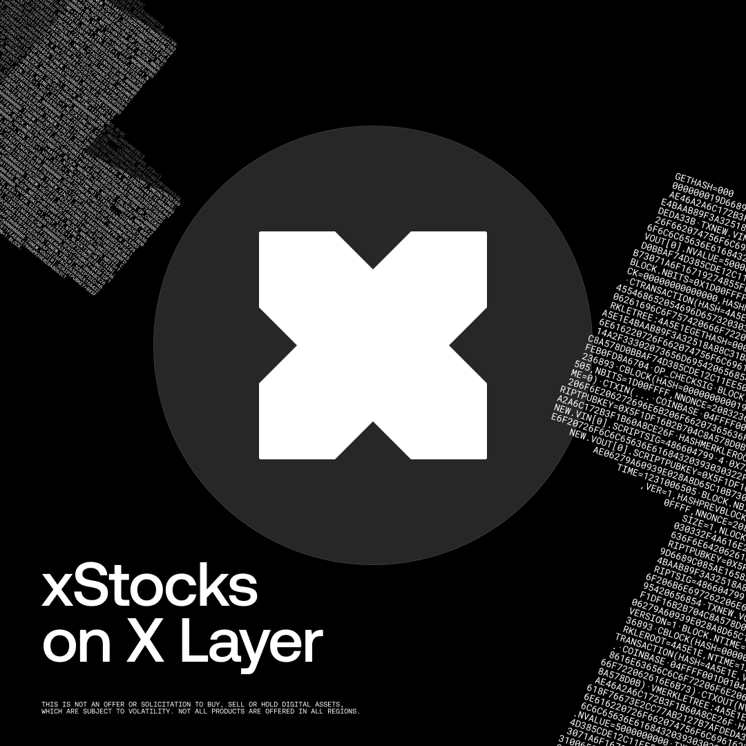 XLayerOfficial's tweet photo. Tokenized US-listed stocks, ETFs, and commodities are now on X Layer via @xStocksFi.

Trade real-world assets directly from @wallet with:

• Zero transaction fees
• Full self-custody

Backed by deep liquidity from @native_fi and @TokkaLabs for tighter execution and a seamless trading experience.