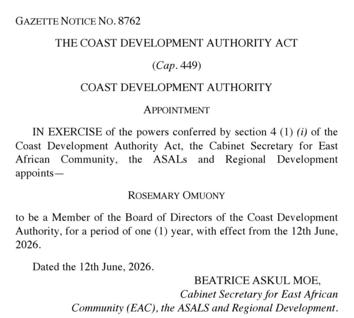 CoastDev's tweet photo. Congratulations, Rosemary Omuony, on your appointment to the Board of CDA.

Best wishes as you embark on this important responsibility.
#CoastRegion #CDA https://t.co/iidzZkQp0m