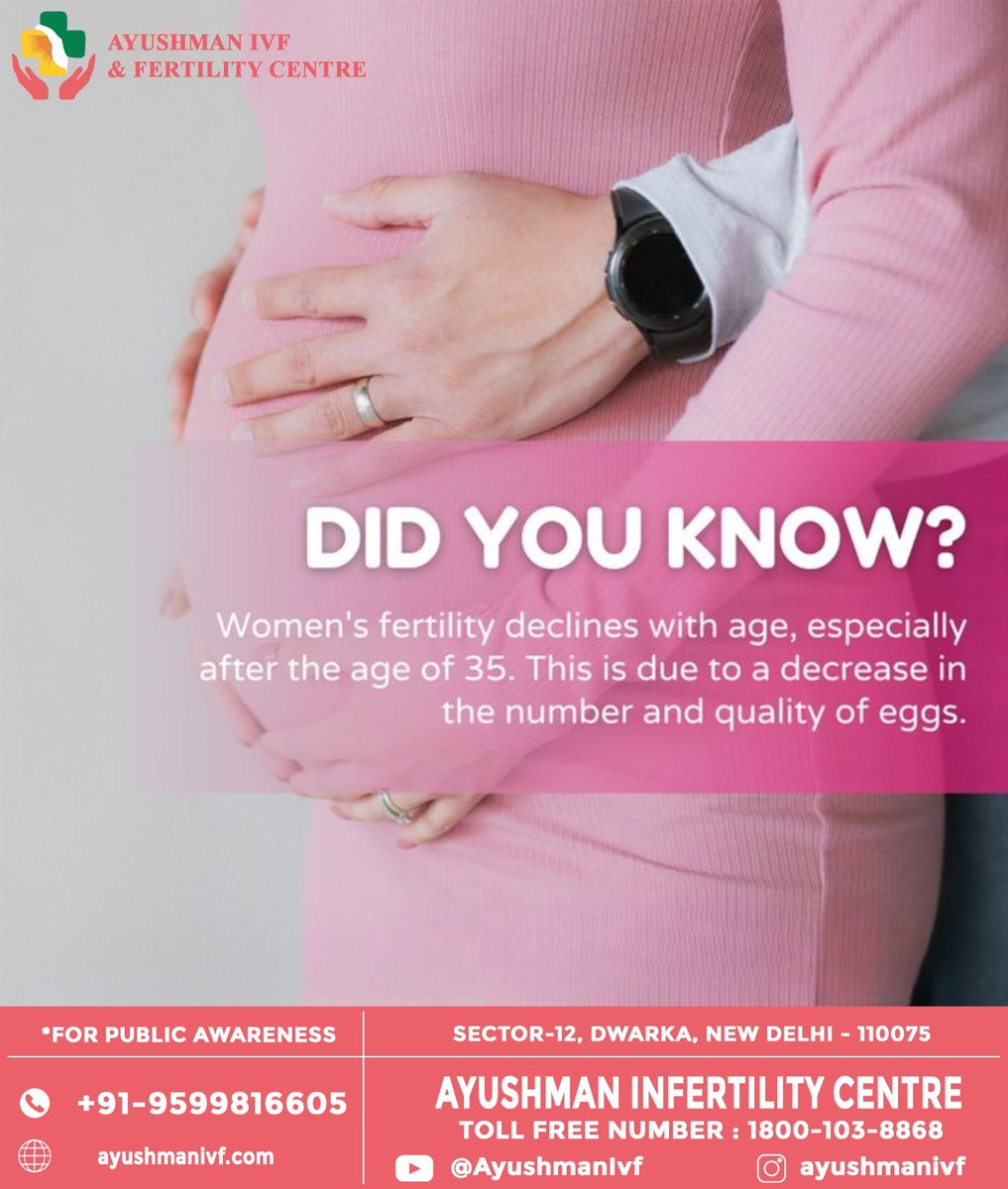 Ayushmanivf's tweet photo. Fertility &amp; Age: What You Should Know
Female fertility naturally declines with age, especially after 35, as both the number and quality of eggs decrease. Understanding your fertility early can help you make informed decisions about family planning .
#ayushmanivf #ivftreatment https://t.co/Dx7nBSExqe