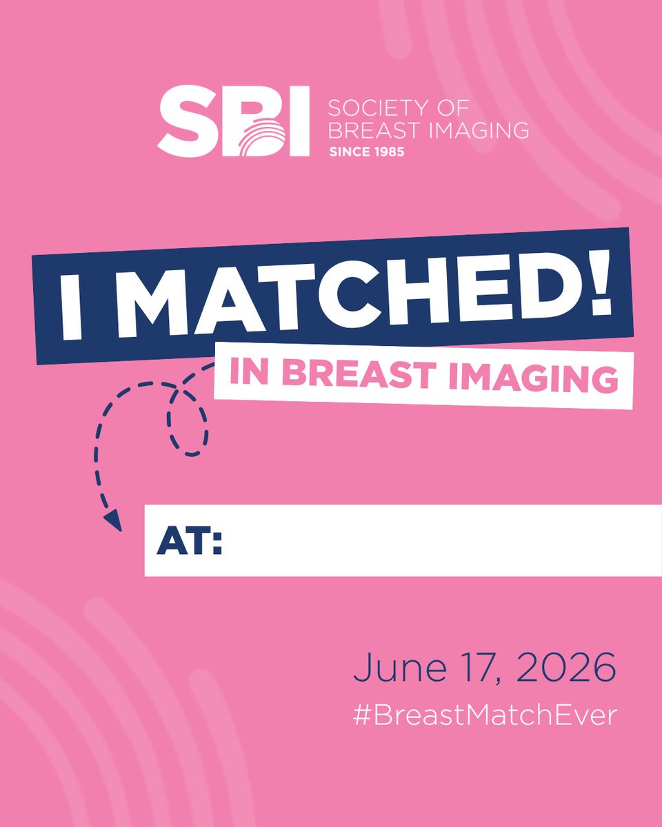 BreastImaging's tweet photo. Match Day is almost here! To every future breast radiologist awaiting June 17 — we're rooting for you. Share this graphic and tag us so the whole breast imaging community can celebrate alongside you.

#MatchDay #BreastMatchEver #BreastImaging https://t.co/U97l6lPeIK