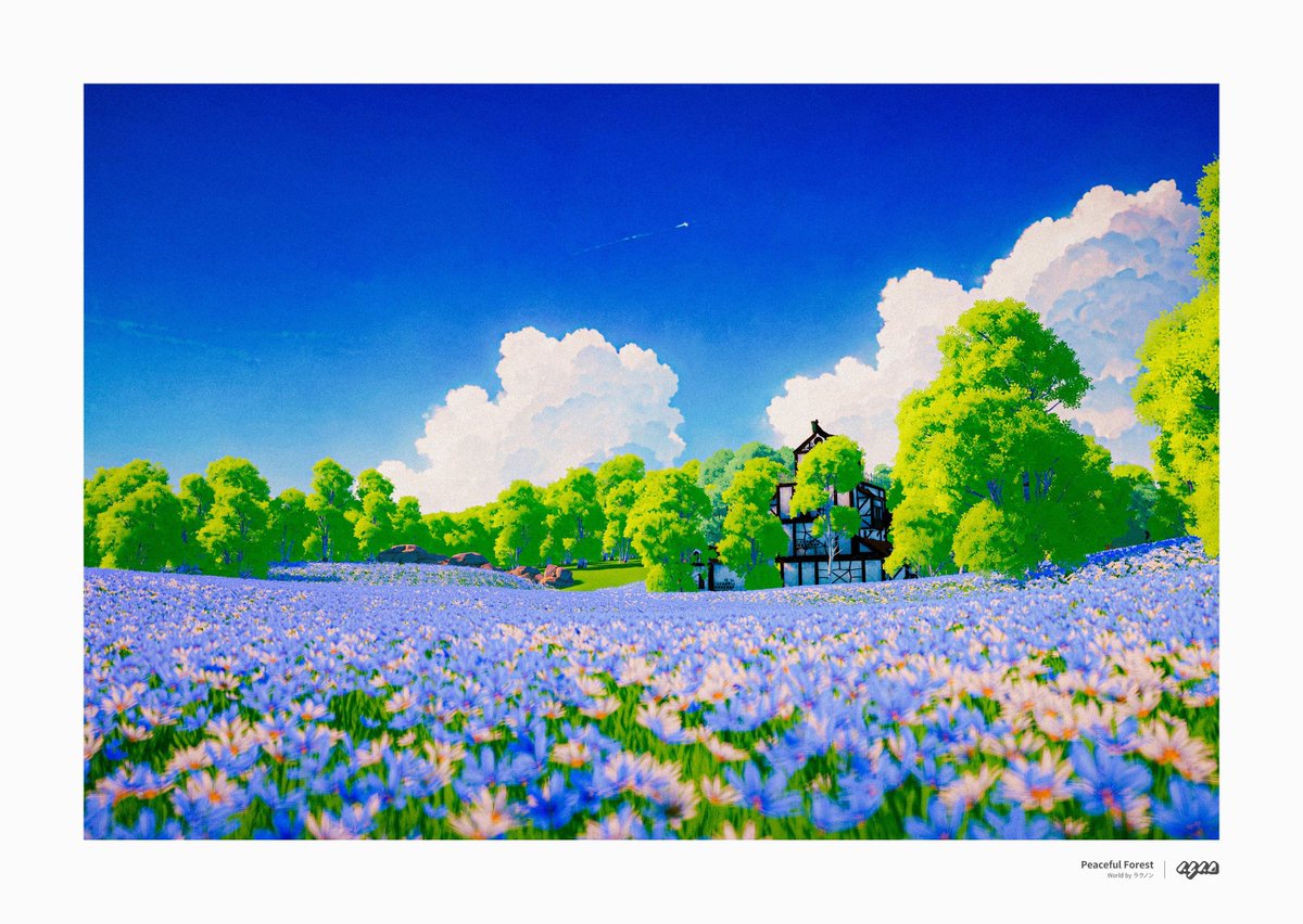 n4n0_VRC's tweet photo. 空も地面も見事に青い。優しい緑の風が吹く森

World: Peaceful Forest 
Author: ラクノン 

#n4n0_pic 
#VRChat_world紹介 https://t.co/wuA5ruh3Ua