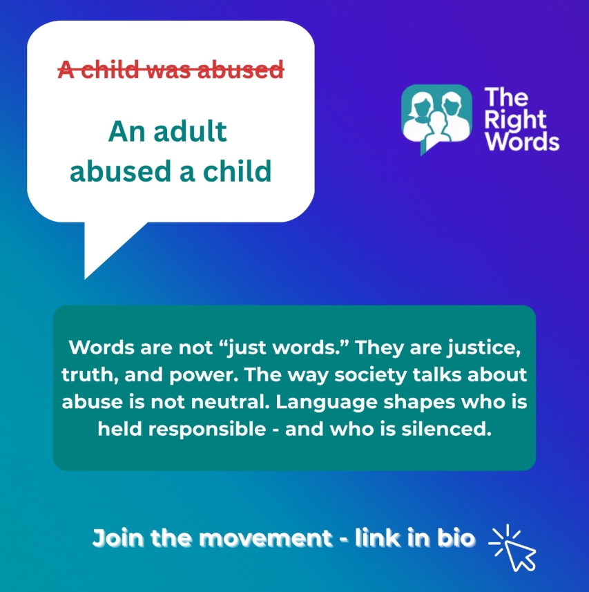 TheRight_Words_'s tweet photo. Name the crime. Point out the perpetrator. Rewrite the blame.
Join us: https://t.co/9aXjsTlY3I
#TheRightWords #LanguageMatters #EndAbuse https://t.co/PDtQ6I1Vvw