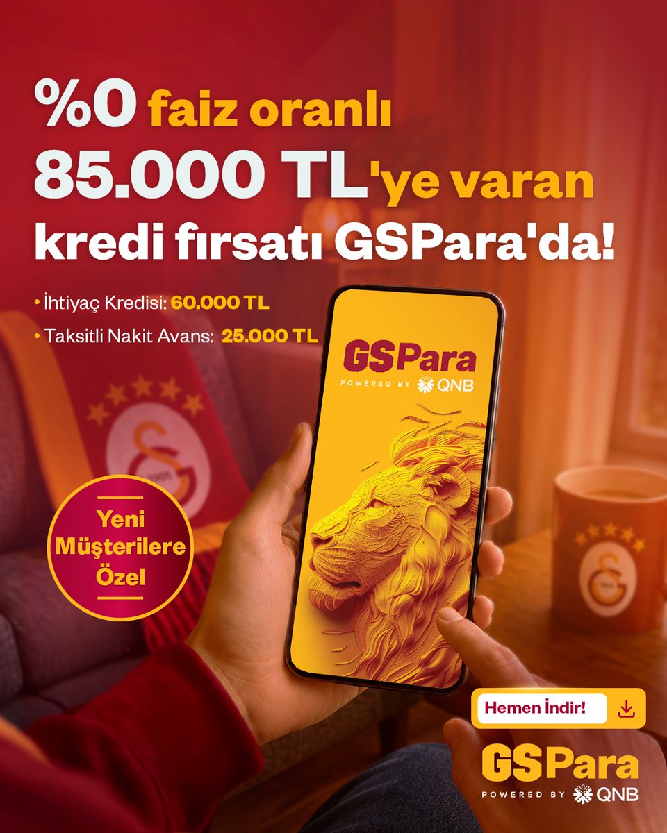 GSParacomtr's tweet photo. Yeni GSParalılara özel %0 faizli 85.000 TL'ye varan fırsatı kaçırma!
GSParalı ol, sen kazan, Galatasaray kazansın!

*Kampanya, mevcut GSPara ve QNB müşterileri için geçerli değildir.