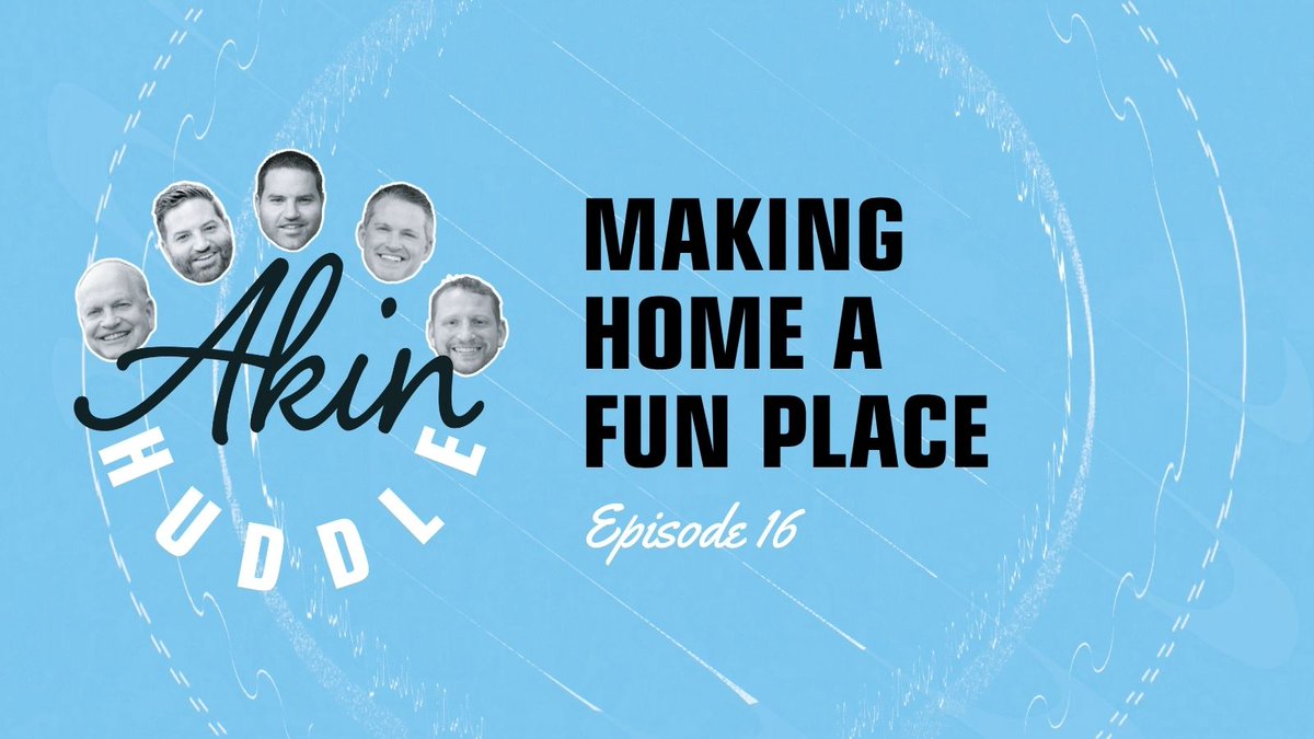 AkinHuddle's tweet photo. Episode 16 explores how to make your home a fun and joyful place. Danny and his sons talk about why laughter, play, and shared time matter, reminding parents that broken things can be replaced but time with children and grandchildren cannot. Along the way they share how investing intentional time together has made their homes places where kids, and even their friends, love to be.

Join the huddle: https://t.co/be6aeLM9D3