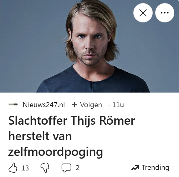 pimgunzel's tweet photo. Thijs Römer

De bruinlinkse #zedendelinquent Thijs Römer #ThijsRomer, destijds @thijsromer, gaat weer het theater in. 

Iedereen met zijn verleden zou het deksel van het bruinwalmende riool waarin hij verblijft uit schaamte op slot laten, maar links zou links niet zijn als ze deze veroordeelde crimineel niet naar boven trekken en wederom podium bieden. 
👇
Waarom?
👇
Een dag na de 'Minder Marokkanen'-uitspraak van Geert Wilders op 19 maart 2014 twitterde Römer tot groot genoegen van links:

"Volkert, waar ben je als je land je nodig heeft." 
en
"We knallen door!!"
👇
Als je dacht dat Römer iets geleerd had van zijn criminele tokkie-gedrag, forget it but. Thijs Römer haalde in augustus 2016 hard uit naar Albert Verlinde die stopte bij RTL Boulevard.

“Ik ga Albert Verlinde op tv missen als een hersentumor, namelijk helemaal niet.”
👇
En alsof ook dat niet genoeg was #bespotte hij op 13 juli 2021 de op 6 juli gepleegde #moord op Peter R. de Vries #PeterRdeVries:

“Ik snap dat idee van een ‘aanslag op de journalistiek’, maar vond die paar dagen zonder RTL Boulevard best verfrissend.”
👇
Gezien het bovenstaande zal het niemand verrassen dat Thijs Römer op 8 augustus 2023 is veroordeeld voor online #zedendelicten met drie #minderjarige meisjes tussen 2015 en 2017.

Römer verleidde meisjes van 14 tot 16 jaar via chats tot seksuele handelingen en het sturen van naaktfoto’s en video’s waarmee hij volgens de rechtbank tevens #kinderporno verwierf en in bezit had.
👇
#Römer werd #veroordeeld tot 

- 3 maanden #celstraf, waarvan 2 maanden voorwaardelijk en moest dus 1 maand daadwerkelijk zitten.
- 240 uur #taakstraf (maximaal toegestane werkstraf).
- #Behandeling bij een instelling voor geestelijke gezondheidszorg.
- #Schadevergoeding aan de slachtoffers: in totaal €13.800 (die nog steeds niet volledig betaald is).
👇
En nu gaat Thijs Römer dus het #theater in. En alle linkse,gelijkgeschakelde blaadjes melden dat gretig. Want wie oproept tot een moord op Geert Wilders heeft op #bruinlinks natuurlijk heel veel credit opgebouwd. 

'Een vorm van eenzaamheid'

Je gelooft het niet, maar zo heet de tour van Römer en de eerste opvoeringen vonden afgelopen week al plaats in (natuurlijk) Amsterdam en werden bezocht door zo'n 150 krankzinnige enthousiastelingen.

In de voorstelling kan Römer uithuilen over het Grote Onrecht dat hem is aangedaan. Hoe eenzaam hij zich heeft gevoeld in een wereld waarin moord en oproepen daartoe op links stiekem worden gewaardeerd en herhaald, maar in de publieke ruimte tot brede afkeuring leiden. Een wereld die, althans aan de bovenkant, seks met kinderen veroordeelt en #pedo's zomaar naar de gevangenis stuurt. 
👇
Hier nog een paar tweetjes van deze door links weer op het schild gehesen veroordeelde extreemlinkse crimineel.