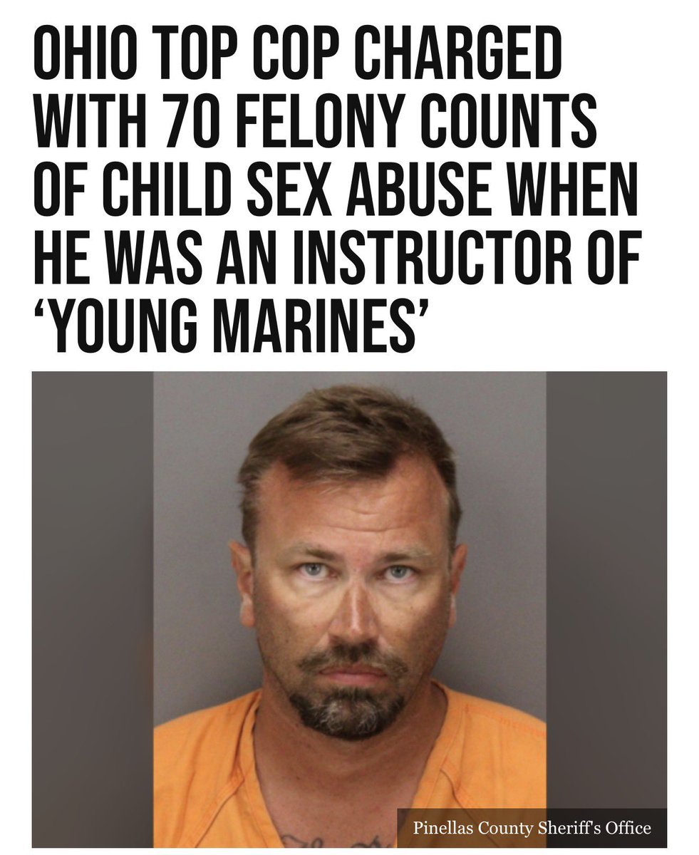 GuntherEagleman's tweet photo. 🚨 DISGUSTING: Ohio Top Cop Hit With 70 FELONY COUNTS of Child Sex Abuse

A high ranking Ohio police officer, who served as an instructor for “Young Marines” has been charged with 70 felonies for the sexual abuse of children.

This is sickening. Absolute betrayal of trust and the worst kind of evil. 

Lock him up and throw away the key.