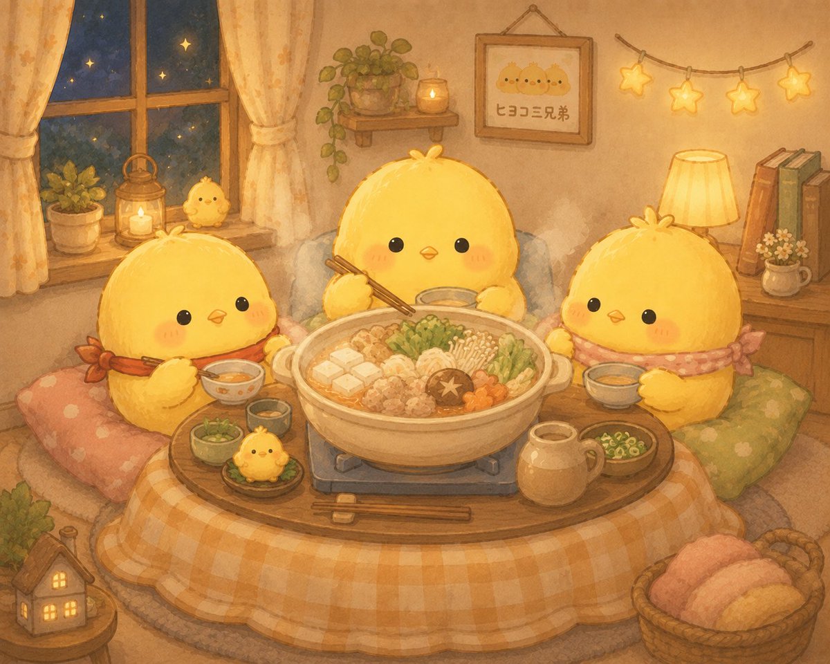 moconickmoco's tweet photo. 🐥💛ヒヨコピヨ！

こんばんはピヨ〜🌙✨

月曜日おつかれさまピヨ！

学校だったみんなも、おしごとだったみんなも、よくがんばったピヨ〜👏💛

ボクたち三兄弟も今日までゆっくり過ごして、もう元気いっぱいピヨ🍀

あとね！

今日は季節外れのお鍋を食べたピヨ〜🍲✨

外はちょっぴり暑かったけど、ふーふーしながら食べるお鍋はおいしかったピヨ😋

体もぽかぽかになったし、元気チャージできたピヨ💛

今日もたっぷり寝て、明日にそなえるピヨ〜😴💤

それじゃあみんな、いい夢見るピヨ🌟

おやすみピヨ〜🐥💛🍲

#おやすみ #月曜日おつかれさま #ヒヨコ三兄弟 #お鍋おいしかったピヨ #いい夢見るピヨ 🌙✨🐥💛