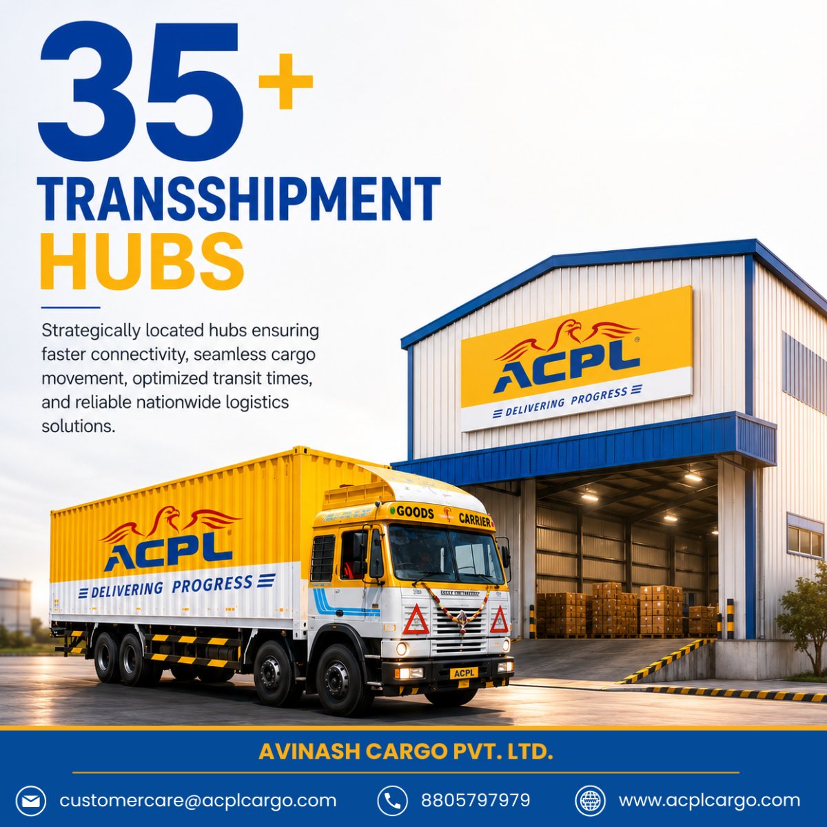 AvinashCargo's tweet photo. Building Stronger Connections Across Every Route.
At ACPL, our strategically located transshipment hubs strengthen connectivity across the nation, enabling seamless cargo movement, optimized transit times, and reliable deliveries.
#ACPL #DeliveringProgress #TransshipmentHubs https://t.co/huPqU9YiYk