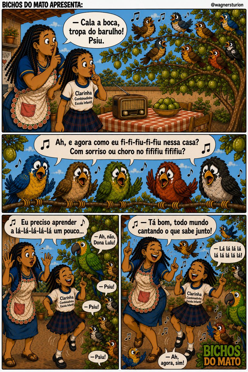 WagnerSturion's tweet photo. Tirinha inspirada em conversas, passarinhos desafinados e gente que canta a música sem saber a letra. Assim como eu. 

Em breve tem Bichos do Mato  e POD ¿WAGNER?

#cantar #auladecanto #canto #tirinhas #humor https://t.co/JIgbhlWTCf