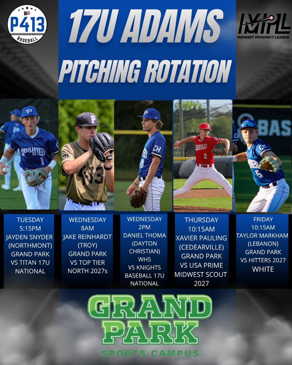 P413OHBaseball's tweet photo. MPL Rotations for P413 Baseball! 

@P413Recruiting 
@Bullpenevents 
@TheRuse8 
@Doug_Adams2 
#P413EvoBoys https://t.co/h7ikJ0rdLP