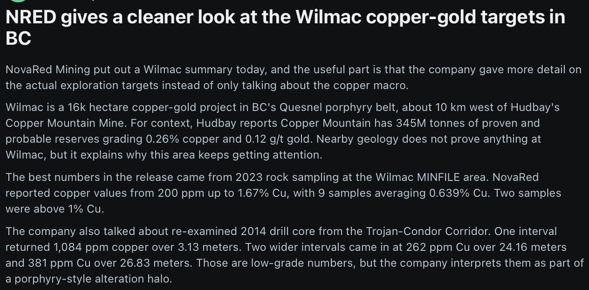 trungice150's tweet photo. NovaRed Mining Inc IS QUIETLY BUILDING A DATA ADVANTAGE IN MINING

Most juniors talk about land

NovaRed is adding a mineral intelligence layer on top of the land

MetalCore now has:

2.7M+ total records
1.4M+ geochemical samples
799K+ occurrence/deposit records
583K+ mining claims
11K+ mineral properties

That is a serious jump from the previous ~305,669-record dataset

And the advisory board also received 130,000 options at C$1.70, exercisable for 2 years

I like seeing alignment while the platform scales

The setup is becoming clearer:

Wilmac - copper-gold exploration in BC

MetalCore - AI-driven target screening and prospectivity evaluation
$NRED / $NREDF - junior copper story with a technology layer

That is a stronger narrative than geology alone

Not advice, just vibes

$AAPL $GOOG $AMD