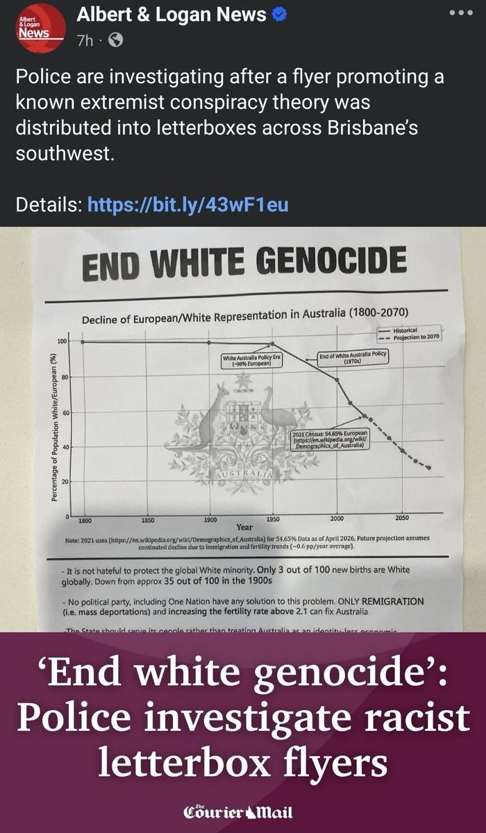 Jesse_J_S's tweet photo. How can it be called a "conspiracy theory" when the data is provided in the contents of the flyers?
What is there to investigate?
Police will find that White people are indeed being replaced in Australia.

Link:👇🏻
https://t.co/h5PDn3Wuon https://t.co/iytXxbOZaR