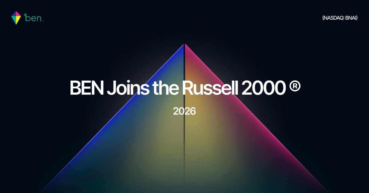tylerluck's tweet photo. BEN is officially being added to the Russell 2000 &amp; Russell 3000 indexes. 

A huge milestone for our company.

Proud of the team. Thankful for our shareholders.

We’re just getting started. 

$BNAI 🚀 https://t.co/bcvfVO8slP