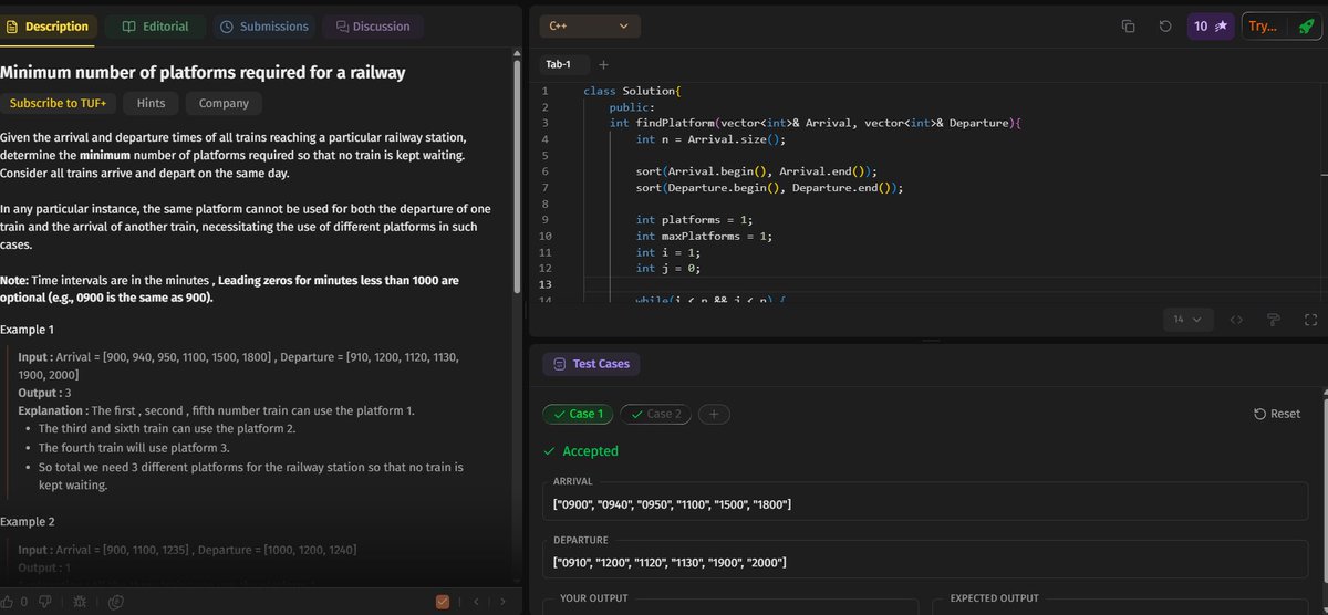 Vaishnavi_v1104's tweet photo. Day 15 of #SDESheetChallenge
Today's problems were:
-N meeting in one room
-Job Sequencing problem
-Fractional Knapsack
-Minimum number of platforms required for a railway
@striver_79 @takeUforward_
#dsa #logicBuilding https://t.co/WY6TzbNh0k