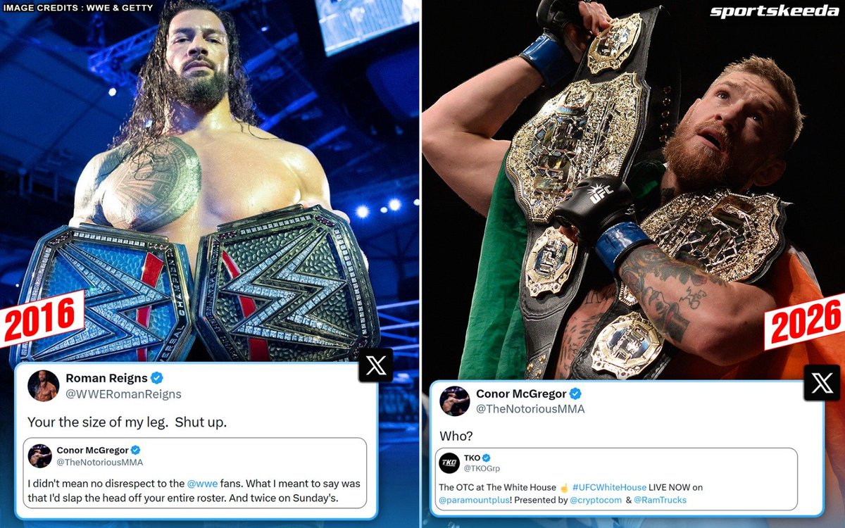 SKWrestling_'s tweet photo. Conor McGregor and Roman Reigns have a long-standing beef 😬 https://t.co/EaIj6QyuR9