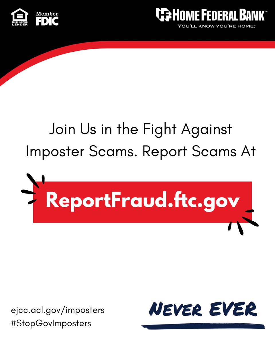 HomeFederalTN's tweet photo. We’re joining government agencies and organizations across the country to raise awareness about imposter scams. 

🔗 Learn the signs of an imposter scam so you can avoid them: https://t.co/VLbLcn2CE3

#StopGovImposters https://t.co/7Yd5eIo22V