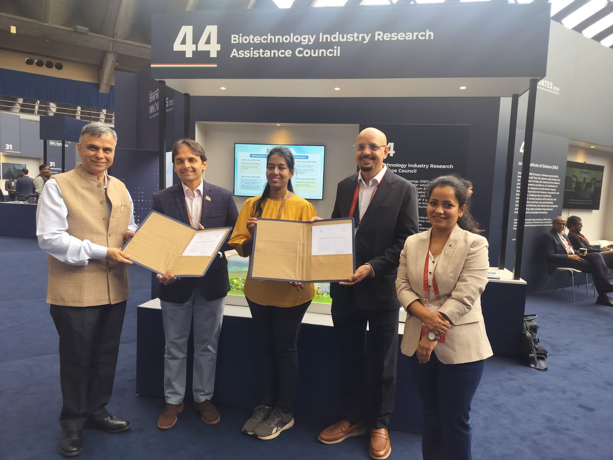 BharatInnov2026's tweet photo. Three (3) termsheets worth INR 450 Cr + from BIRAC-RDI Fund were announced for the following first set of beneficiaries in the presence of Mr. Sudhir Sethi, Founder and Chairman, Chiratae Ventures; Strategic Advisory Committee member, BIRAC-RDIF:

1. Fermbox Bio Pvt. Ltd for Establishment of a Large-Scale Precision Fermentation Biomanufacturing Facility with 400 KL fermenter capacity to produce Made-in-India Cellulosic Enzymes for 2G ethanol production and Active Dried Distiller’s Yeast for 1G ethanol.

2. Sea6 Energy Pvt. Ltd. for Seaweed Feedstock Production using Advanced Ocean AgriTech

3. Revelations Biotech Pvt. Ltd. for Synthetic Biology driven metabolic engineering of Bacillus subtilis for mass production of vitamin MK-7

@narendramodi @PMOIndia @eduminofindia @dpradhanbjp @PrinSciAdvGoI @Vineet_K26 @sanjayjavin @IndiaDST @AICTE_INDIA @ugcindia @pibindia @DDNewslive @airnewsalerts @sjaishankaroffc @MEABharat @IndiainPortugal @IndiaembFrance @CGIMarseille @eoiberlin @IndiainIreland @HCI_London @iitbombay @SINEIITB @paniitindia

#Bharatinnovates2026 #agritech #Sustainable #madeinindia
