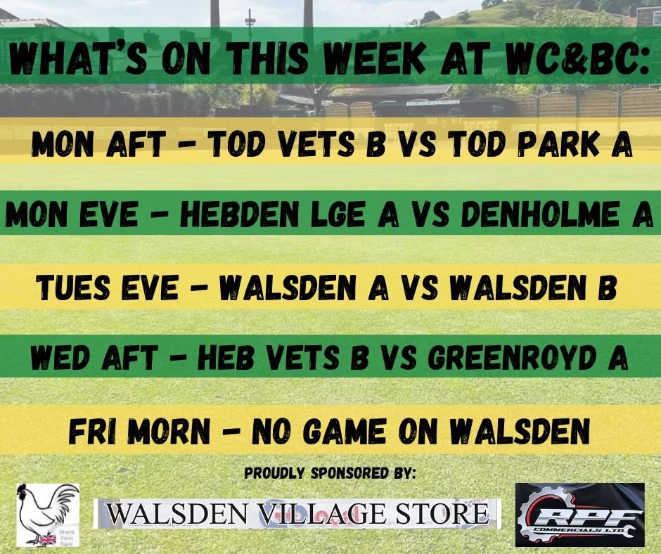 WalsdenCC's tweet photo. 🟡🟢 BOWL'S SECTION - WHAT'S ON THIS WEEK 🟢🟡

This week is going to be hectic and exciting because there is a number of Crown Green Bowling Games being played at Scott Street! ☀

🥃 Cold Non-Alcoholic &amp; Alcoholic Drinks
☕ Hot Beverages

All available from the Pavilion!

💚💛 https://t.co/7gBvarmc6C