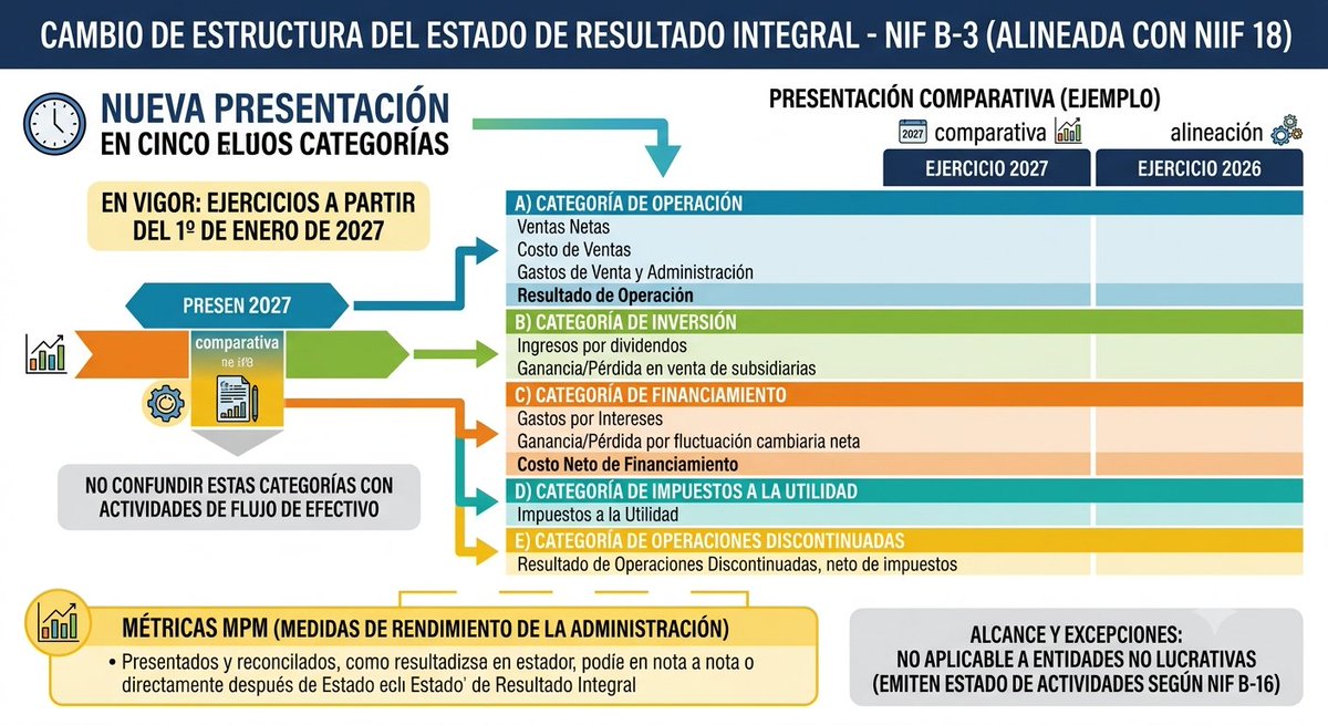 FixumOrg's tweet photo. Nueva NIF B-3 para alinearla con la NIIF 18 a partir de los ejercicios que inician el 1º de enero de 2027, recuerda que los estados financieros se presentan de manera comparativa https://t.co/3GWuvULgv0