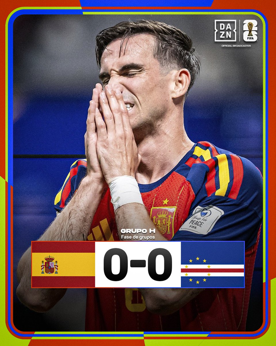 DAZNFutbol's tweet photo. España no pasa del empate a cero contra Cabo Verde en su debut en el Mundial 💥

#DAZNMundial #FIFAWorldCup https://t.co/DVJA51vtuT