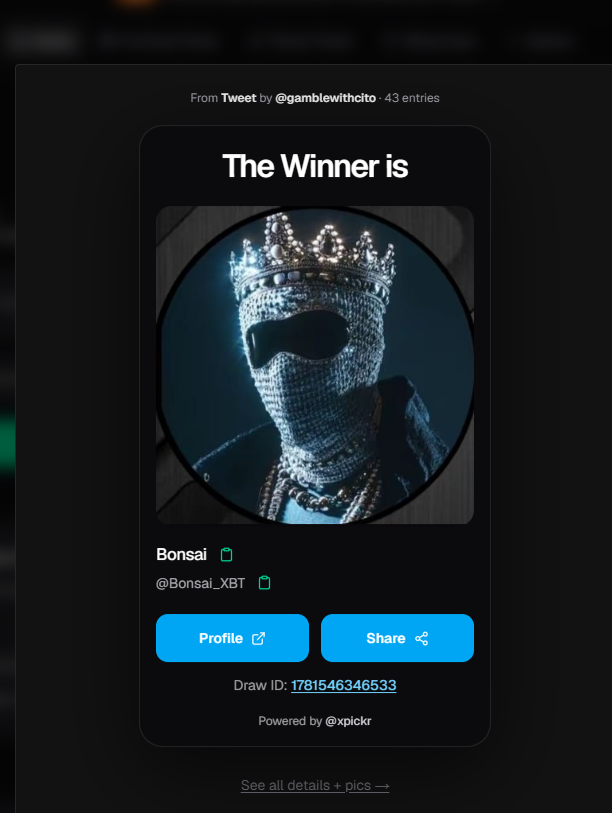 gamblewithcito's tweet photo. Winner of $20 giveaway is:

@Bonsai_XBT 

Congrats, send me your deposit address on shuffle https://t.co/LitQwyOqDd