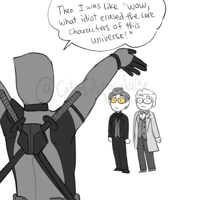 catofapocalypse's tweet photo. Fix-it ver. Deadpool  (1/3)
#goodomens3 #deadpool #ineffablehusbands https://t.co/rpWuON8yDG