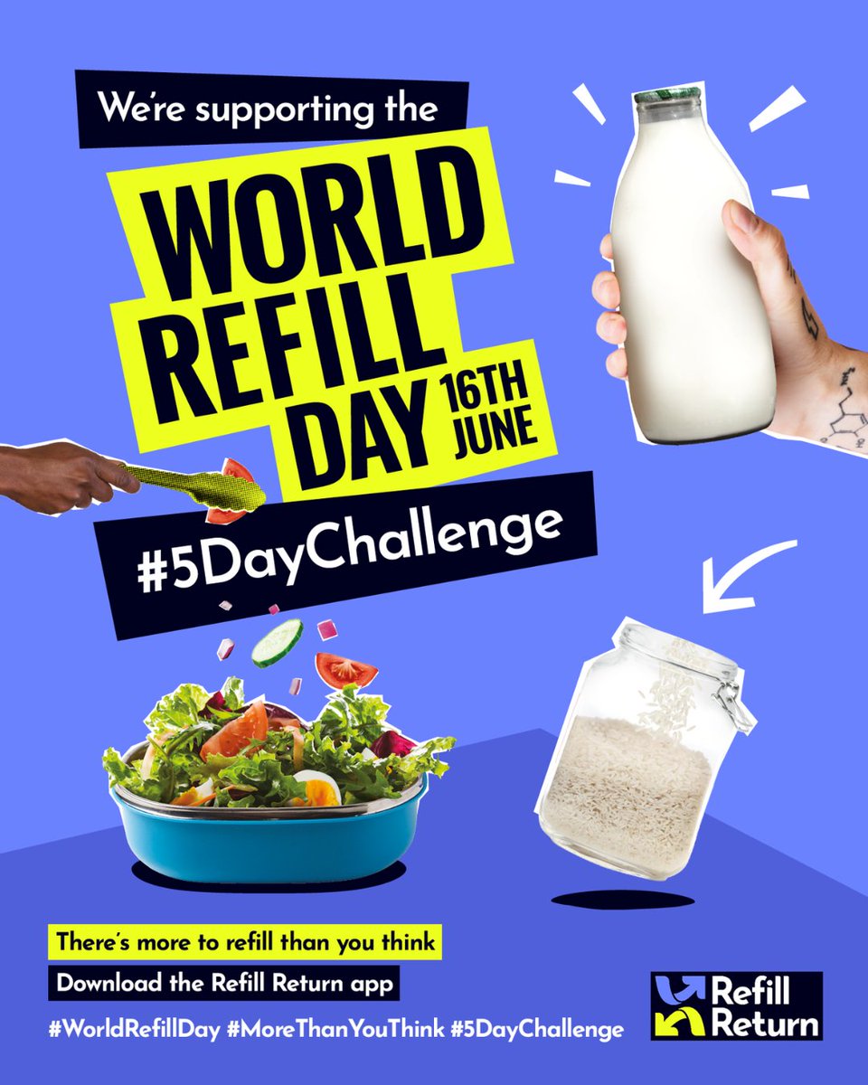 PlasticPollutes's tweet photo. Join the ⭐#5DayChallenge to reuse.⭐ World Refill Day is June 16, but let’s make reuse a habit all week long and beyond. 

☕ Choose a new reusable plastic-free swap each day or stick with one that works for you. Whether it’s refilling your coffee cup, reusing containers for takeaway food, or shopping packaging-free options—every swap counts.

🔃 Let us know if you will join the challenge or how you already reuse in the comments. 👇

#GlobalRefill #WorldRefillDay #Reuse #Reduce #ZeroWaste #PlasticPollutes